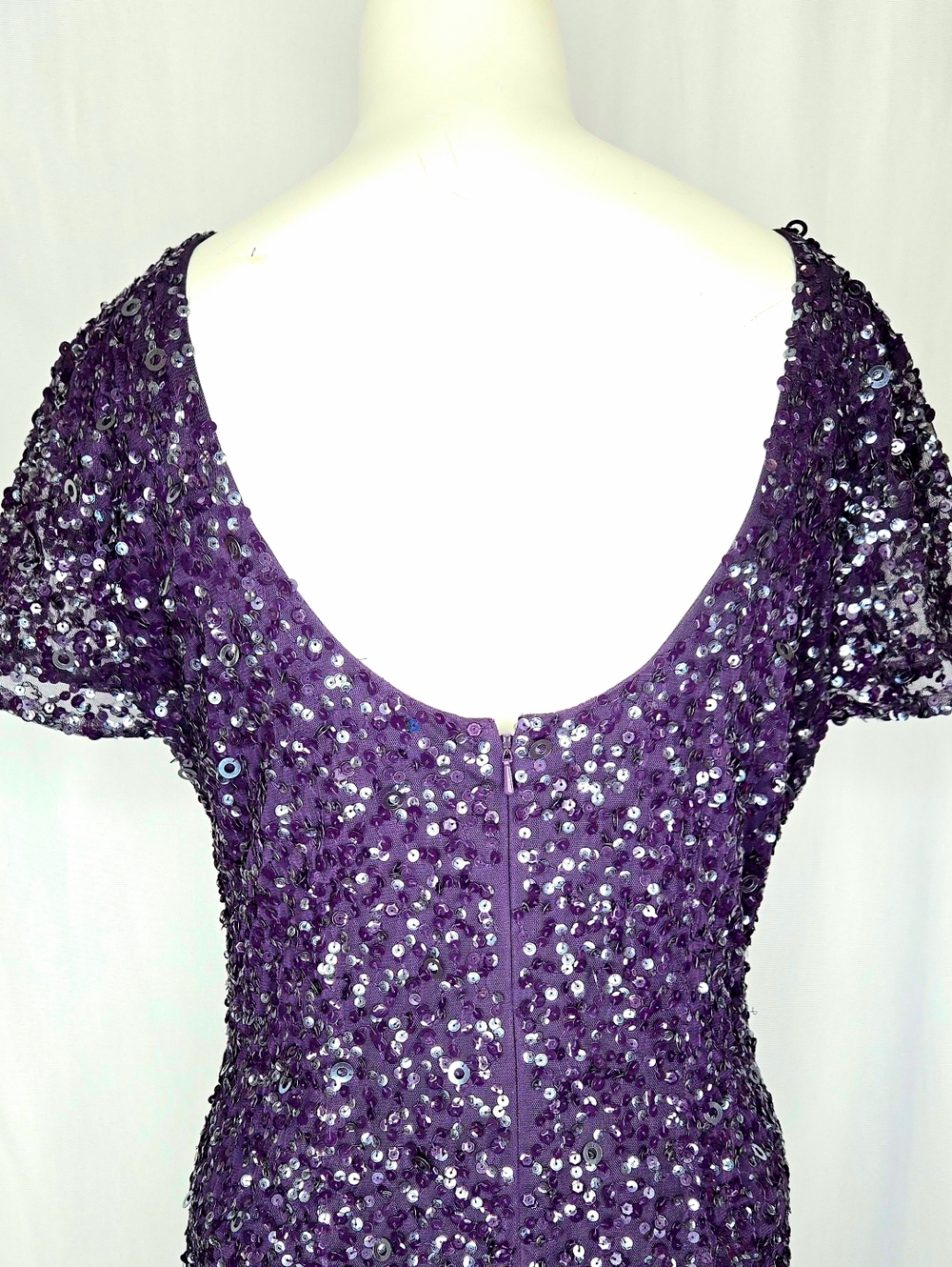 Adrianna Papell Deep Purple Sequin Formal Gown With Train Wedding Guest 10 NWOT‎ - Picture 9 of 14
